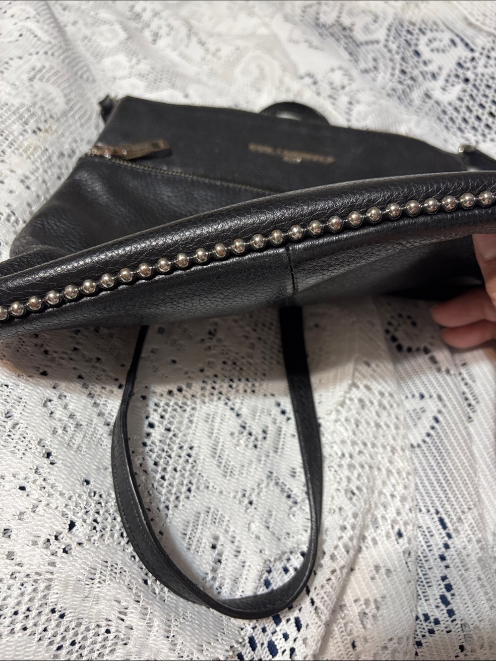 Karl Lagerfeld Black Pebbled Leather Shoulder Bag with Gold Hardware - Picture 7 of 8